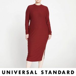 Lexi Long Sleeve Rib Maxi Dress in Brick Red (L)